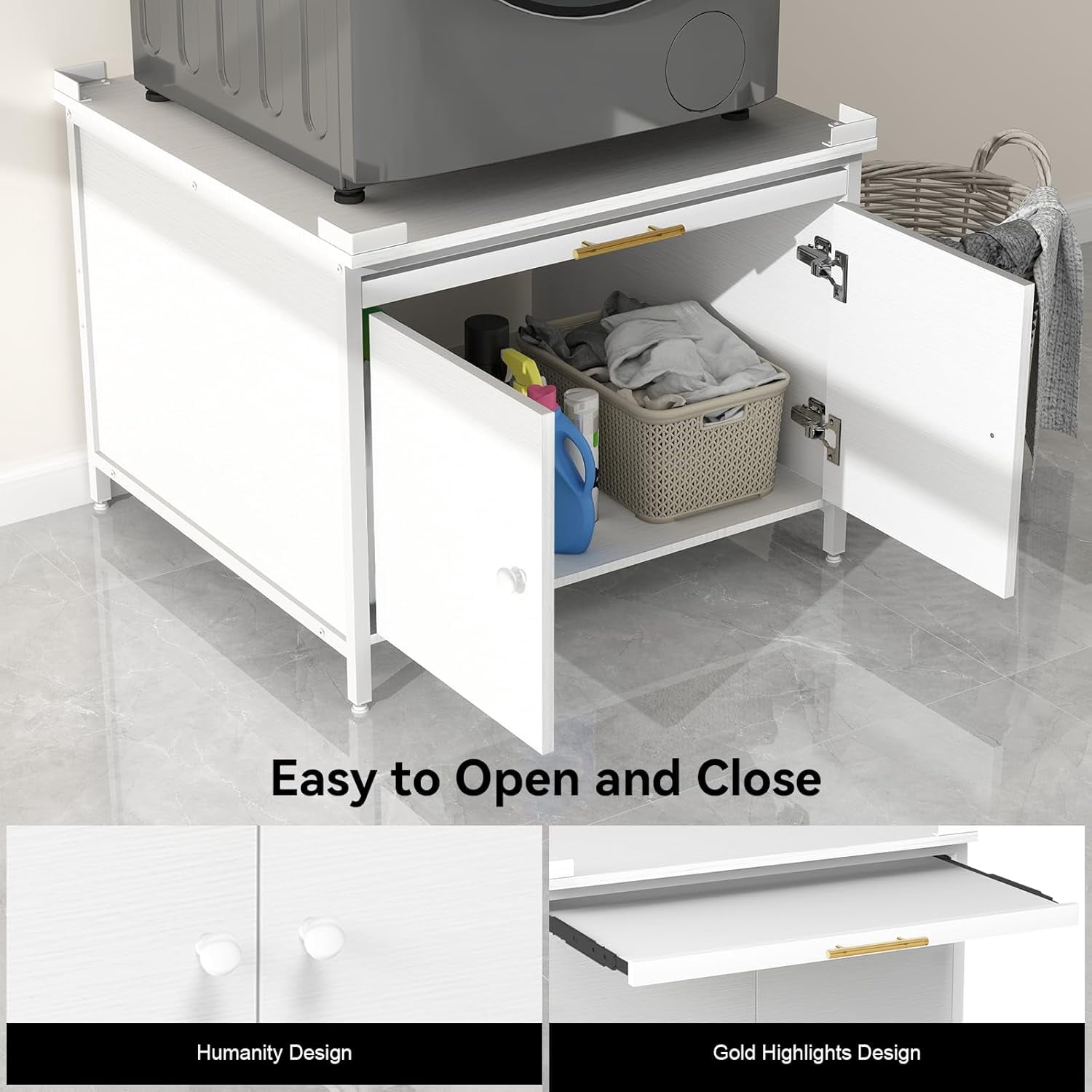 Laundry Pedestal for Washer and Dryer, 29" Universal Washing Machine Stand with Adjustable Feet, Fit Anti-Vibration Design with Telescopic Laundry Basket Shelf, 700 LBS Capacity, White
