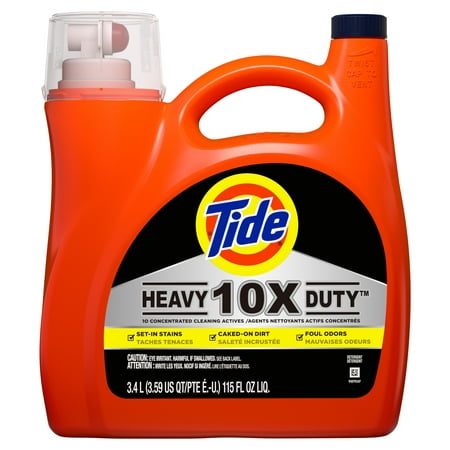 Tide 10x Heavy Duty Liquid Laundry Detergent, 115 fl oz 60 (Best Heavy Duty Laundry Detergent)