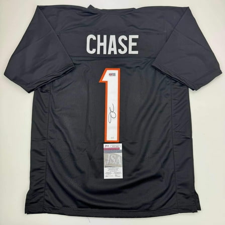 Autographed/Signed Ja'Marr Chase Cincinnati Black Football Jersey JSA COA