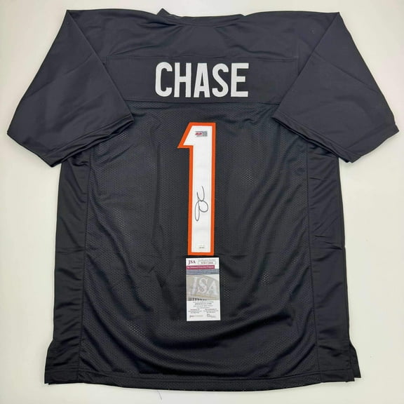Autographed/Signed Ja'Marr Chase Cincinnati Black Football Jersey JSA COA