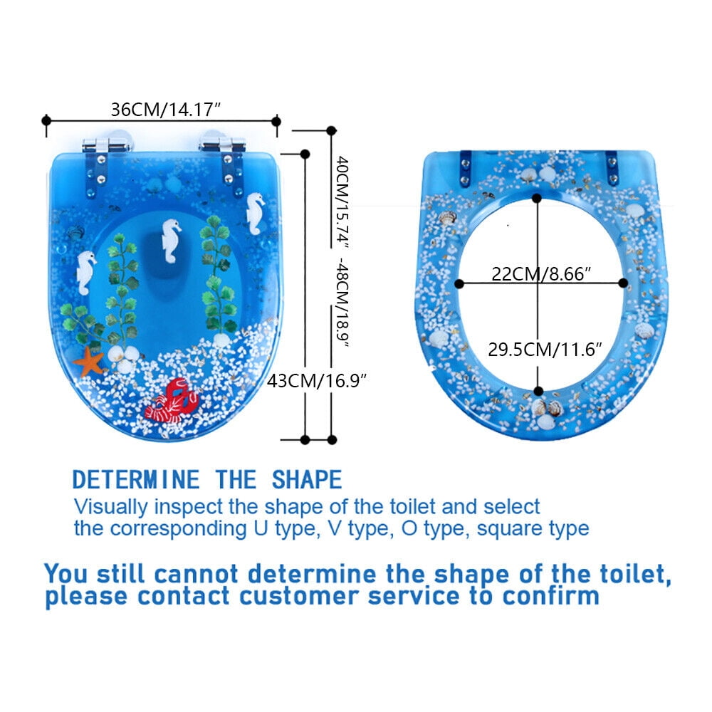 Miumaeov Blue Ocean Resin Toilet Seat Transparent Resin Silent and Thick Toilet Seat Not Fragile Slow Closing and Extended Toilet Seat
