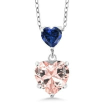 Gem Stone King 2.46 Ct Peach Nano Morganite Blue Created Sapphire 925 Sterling Silver Pendant with Chain
