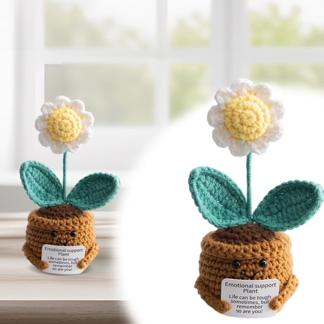 BKER Handmade Crochet Pot Desktop Ornament Decorative Knitted Potted Home Desk Accessory Unique Idea