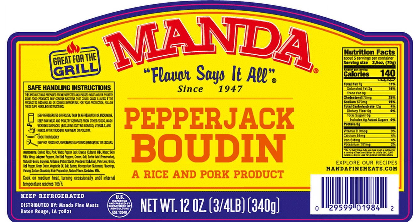 Manda Pepperjack Boudin Sausage Links, 12 oz (Refrigerated)