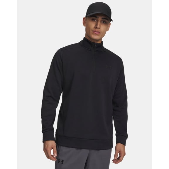 Under Armour Fleece Quarter-Zip Long-Sleeve Pullover for Men - Black/Black - XS