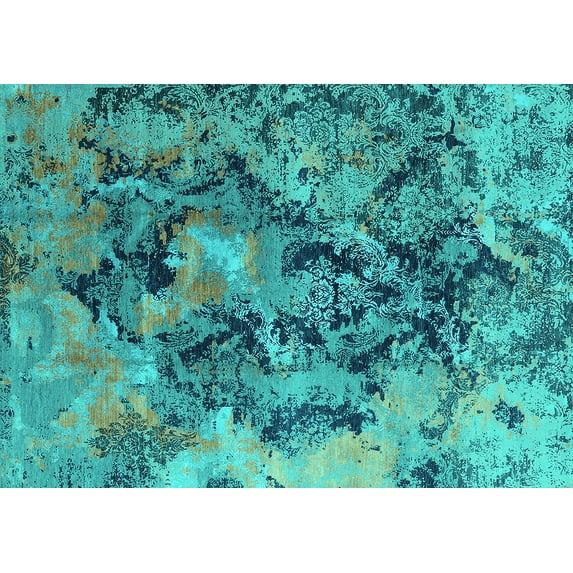 Ahgly Company Indoor Rectangle Oriental Turquoise Blue Industrial Area Rugs, 7' x 10'