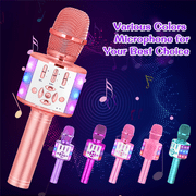 Bonaok Bluetooth Wireless Karaoke Microphone, Portable Handheld Karaoke Machine with LED Lights, Bluetooth Microphone Speaker Singing Gift for Kids Adults(Rose Gold)