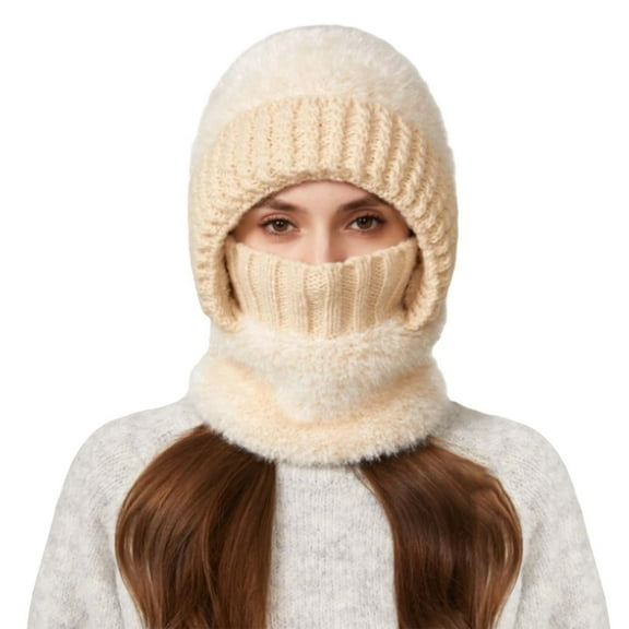 QUOTAY Women's Winter Thermal Knitted Full Face Hood for Windproof Skiing Cycling and Outdoor Sports Winter Hats for Women03_BeigeOne Size