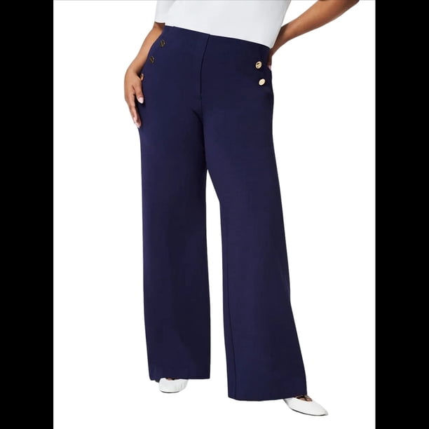 Pantalones de Vestir de Pierna para Mujer, de Cintura Alta, Elásticos, para Trabajo, Oficina, Negocios, Informales, con Bolsillos. Azul Marino L