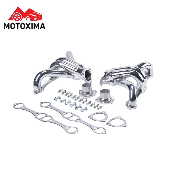 MOTOXIMA Cast Iron Ceramic Coated Exhaust Headers for SBC 283 350 Classic Chevy Cars 1955 