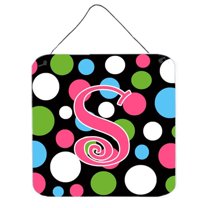 Letter S Initial Monogram - Polkadots and Pink Wall or Door Hanging Prints
