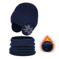 thumbnail image 2 of Xfvqtps Child 2PCS Hat Scarf Set with Ear Flap Plush Lining Snowflake Embroidery Solid Color Simplicity Thickened Windproof Coldproof Warm Winter Hat and Neck Scarf for 4-10 Years Navy, 2 of 5
