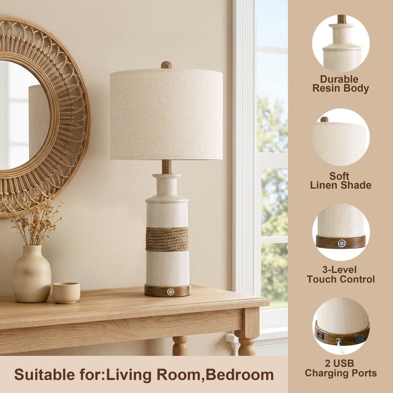 Oneach Farmhouse Table Lamp Set of 2, 24.25", Resin photo 2