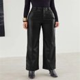 thumbnail image 4 of Idoravan Women's Plus Size Pants Clearance Womens Fashion Autumn Winter High Waist Solid Solid Straight Pocket Leather Pants Trousers, 4 of 8