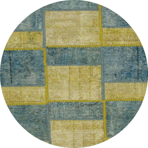 Ahgly Company Indoor Round Abstract Copper Green Patchwork Area Rugs, 4' Round