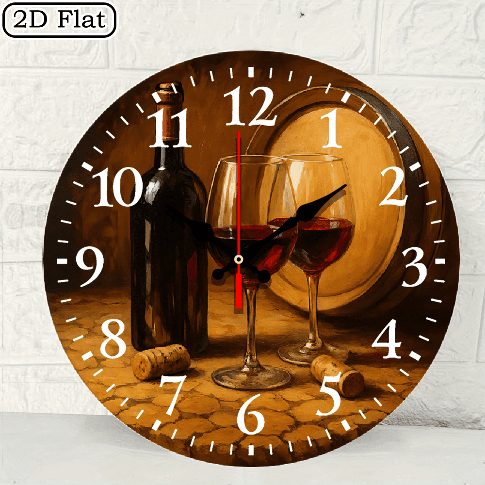 Rustic Wine Barrel Still Life Wall Clock, Classical Vineyard Painting Design, Round 10x10 Inch Decorative Timepiece for Home Decor, 1pc, Battery Not Included