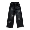 thumbnail image 2 of EnJoCho Girls Bow Denim Pants Kids Baggy Wide Leg Jeans Teens Casual Elastic Waist Vintage Trousers with Pocket Clothes Embroidered Flare Denim for Girls 6-16Y, 2 of 8