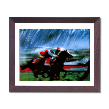 Horse Racing Grass Turf Jockey Animal Wall Picture Cherry Framed Art