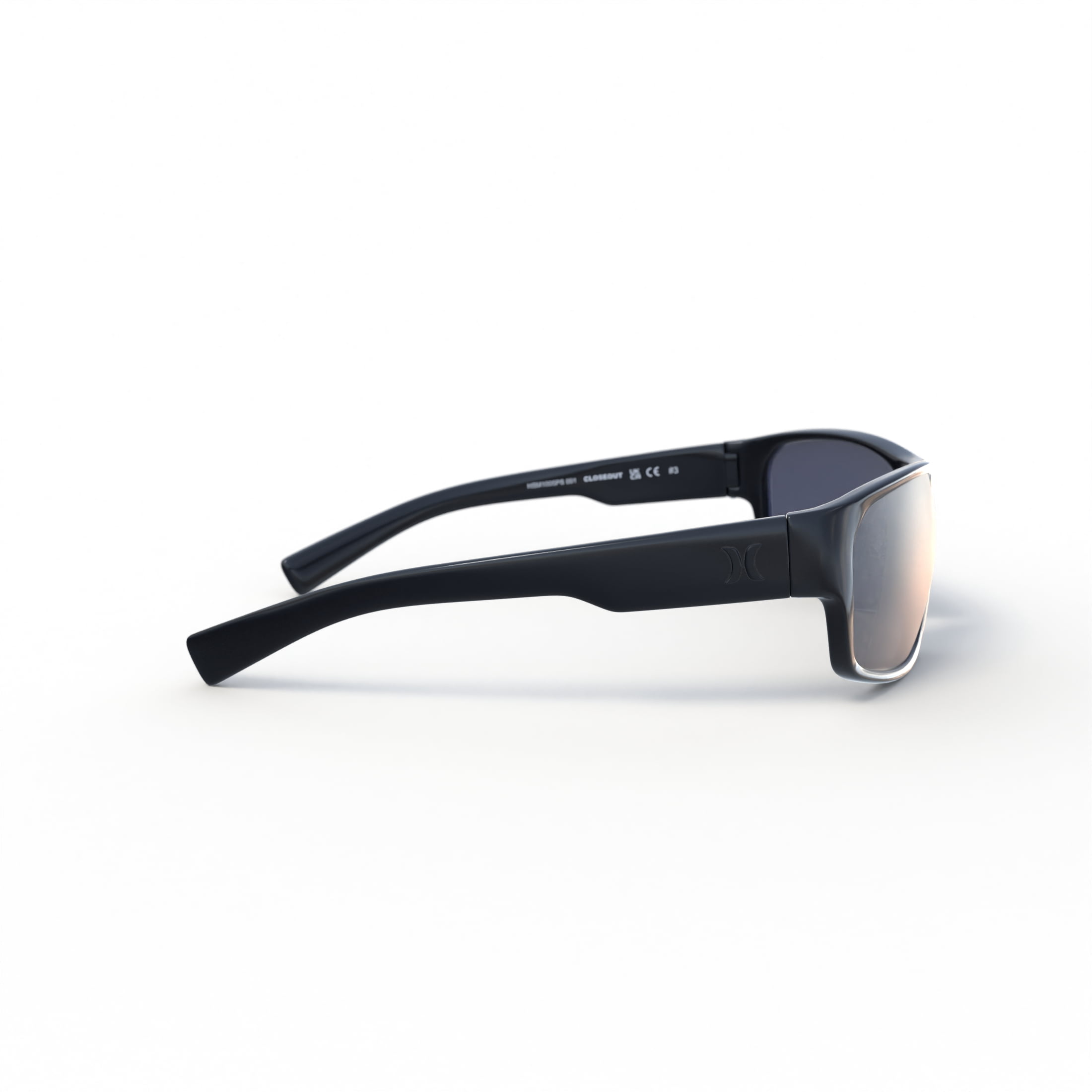 Hurley Closeout HSM1005PS_001 Shiny Black Frame Wrap Sunglass with Smoke Polarized Lens and AR Coating