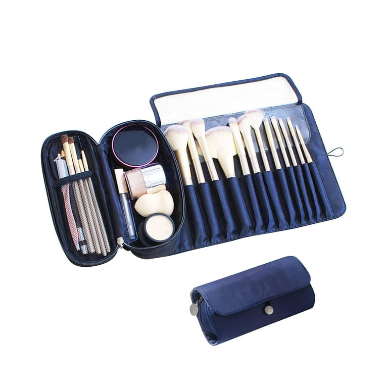 F Fityle Multi Use Travel Makeup Brush Holder Durable Travel Case Dustproof Gifts Makeup Accs Portable Storage Pouch Makeup Brush Storage for Woman Blue