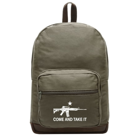 Come and Take it M4 Assault Rifle Teardrop Backpack with Leather Bottom (Best Airsoft Assault Rifle Under 100)
