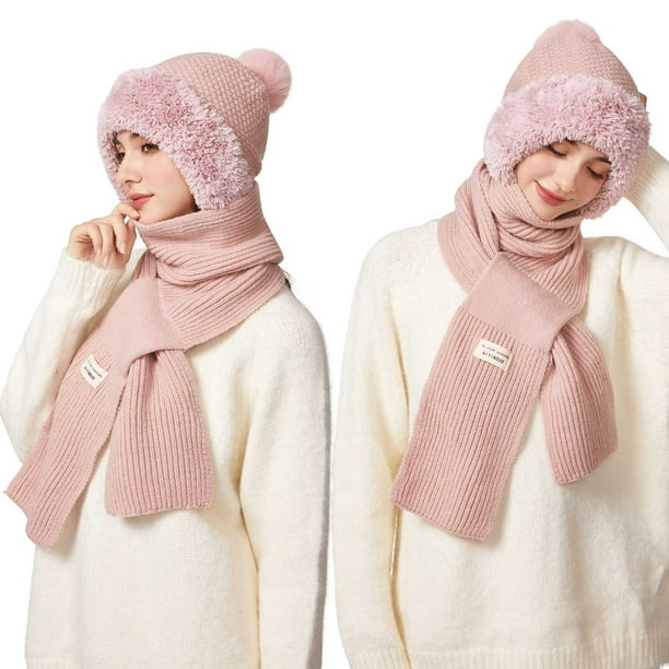 Conjunto de gorro, bufanda y mascarilla 3 en 1 | Pasamontañas de invierno con forro polar mejorado para mujer | Resistente al viento y a la calidez | Tejido suave y cómodo | Protección para rostro