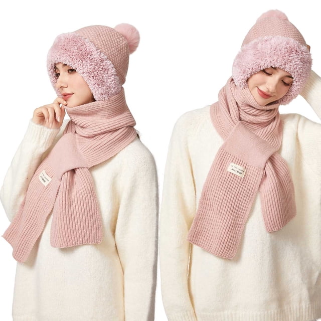 RKSTN a glovess 3 In 1 Knitting Hat With Scarf And Mask Upgraded 3-in-1 Fleece Lined Winter Knitwindproof Warmth Balaclava For Women