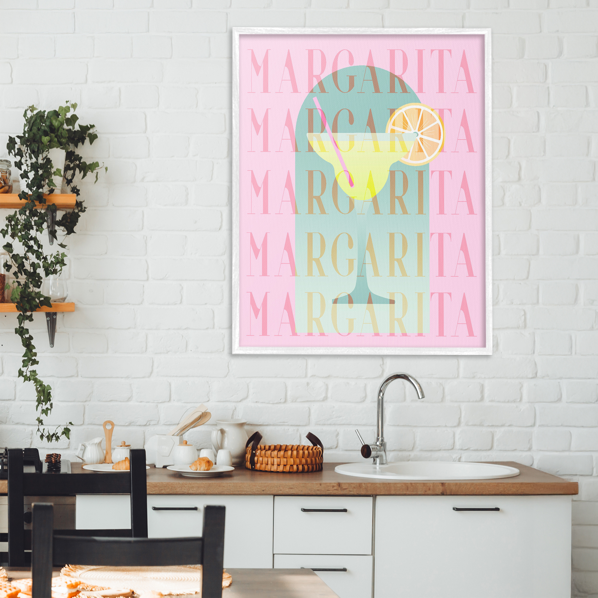 Retro Pastel Margarita White Framed Giclee Art, design by Lil' Rue