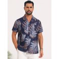 thumbnail image 4 of DARING DIVA Men's Short Sleeve Button Down Camp Collar Leaf Print Shirts M Dark Blue, 4 of 7