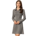 thumbnail image 1 of Vestido acampanado de manga larga con cuello de solapa de gamuza sintética para mujer Gris Oscuro S, 1 of 6