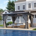thumbnail image 2 of Clouddwell 12'x14' Hardtop Gazebo - Polycarbonate Double Roof with Netting & Curtains for Patio, Garden Sun Protection,Gray, 2 of 6