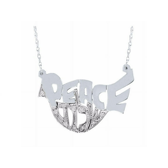 Diamond Peace Shalom Pendant Necklace 14K Yellow or 14K White Gold.  Special Order, Made to Order. PLP027W