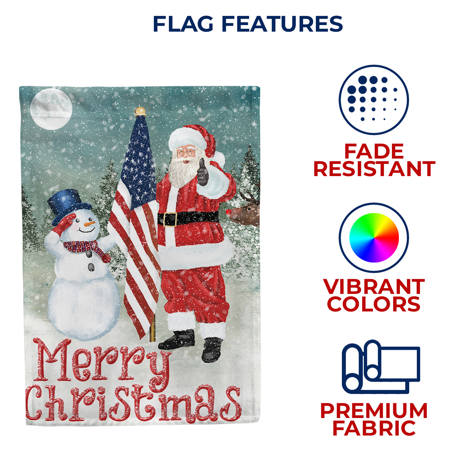 America Forever Merry Christmas USA House Flag 28 x 40 inch Double Sided, Patriotic Holiday Banner Snowman Santa American Flag Outdoor Decor, Winter Celebration Yard Display Decorations