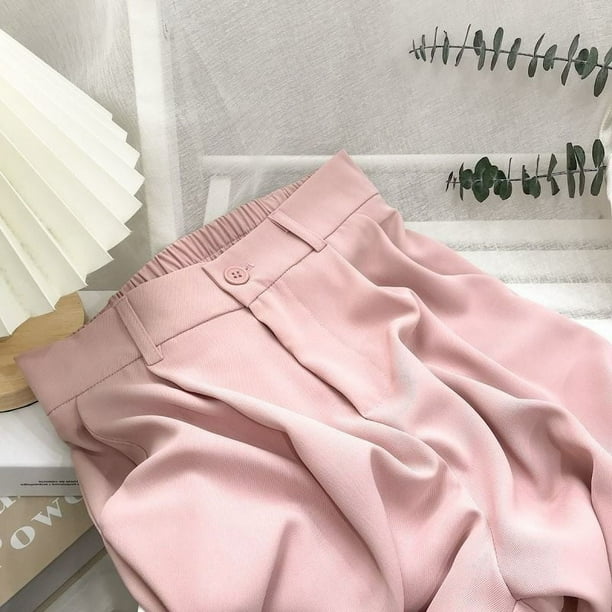 Pantalones anchos de color albaricoque para mujer, pantalones casuales rectos verticales de cintura alta sueltos y adelgazantes para verano y primavera