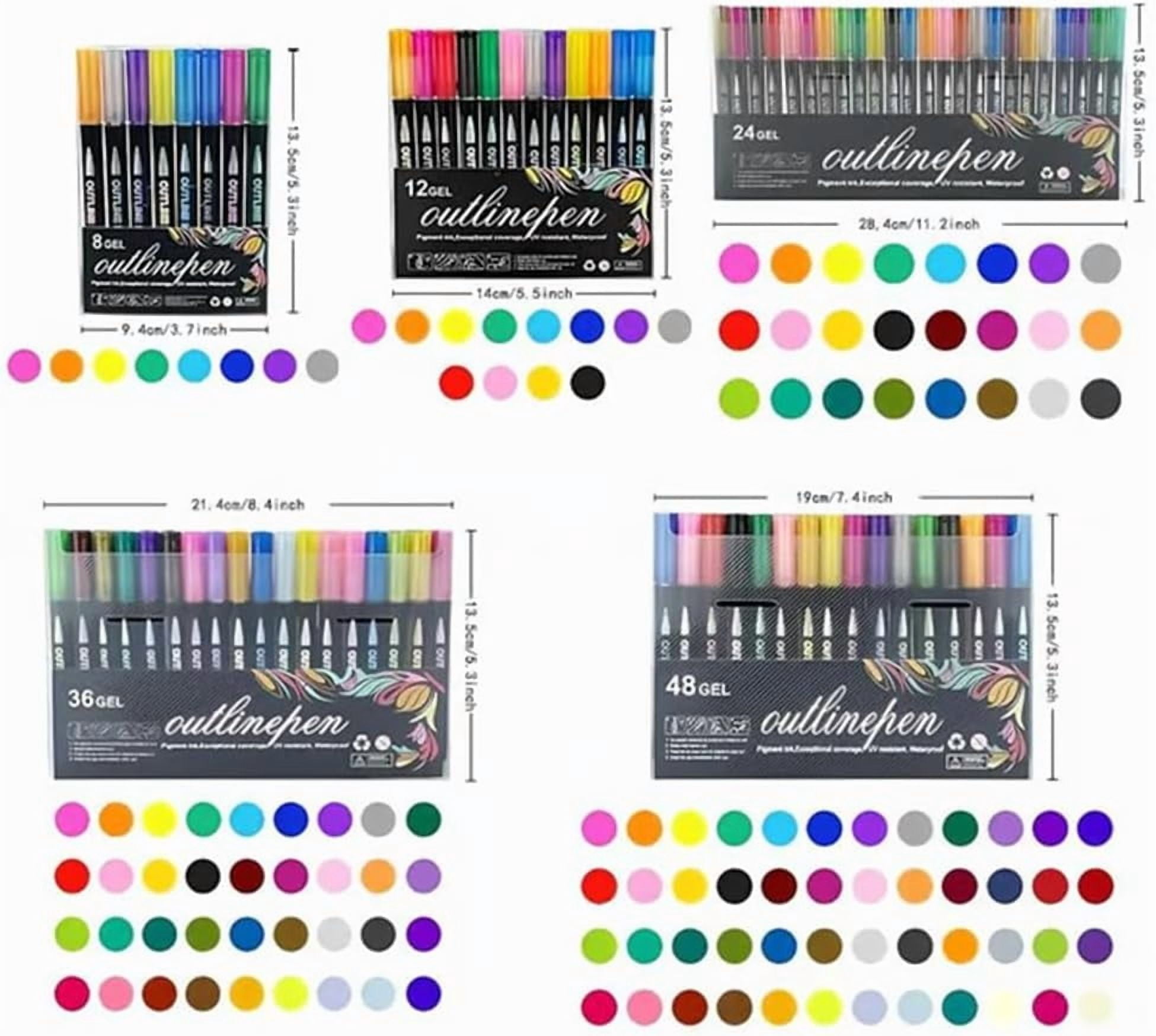 8/12/24/36/48 Colors Double Line Outline Art Pen Marker Pen Metallic Glitter Markers for Adults, Shimmer Dual-Line for Scrapbook Greeting Cards DIY Crafts Christmas Gifts