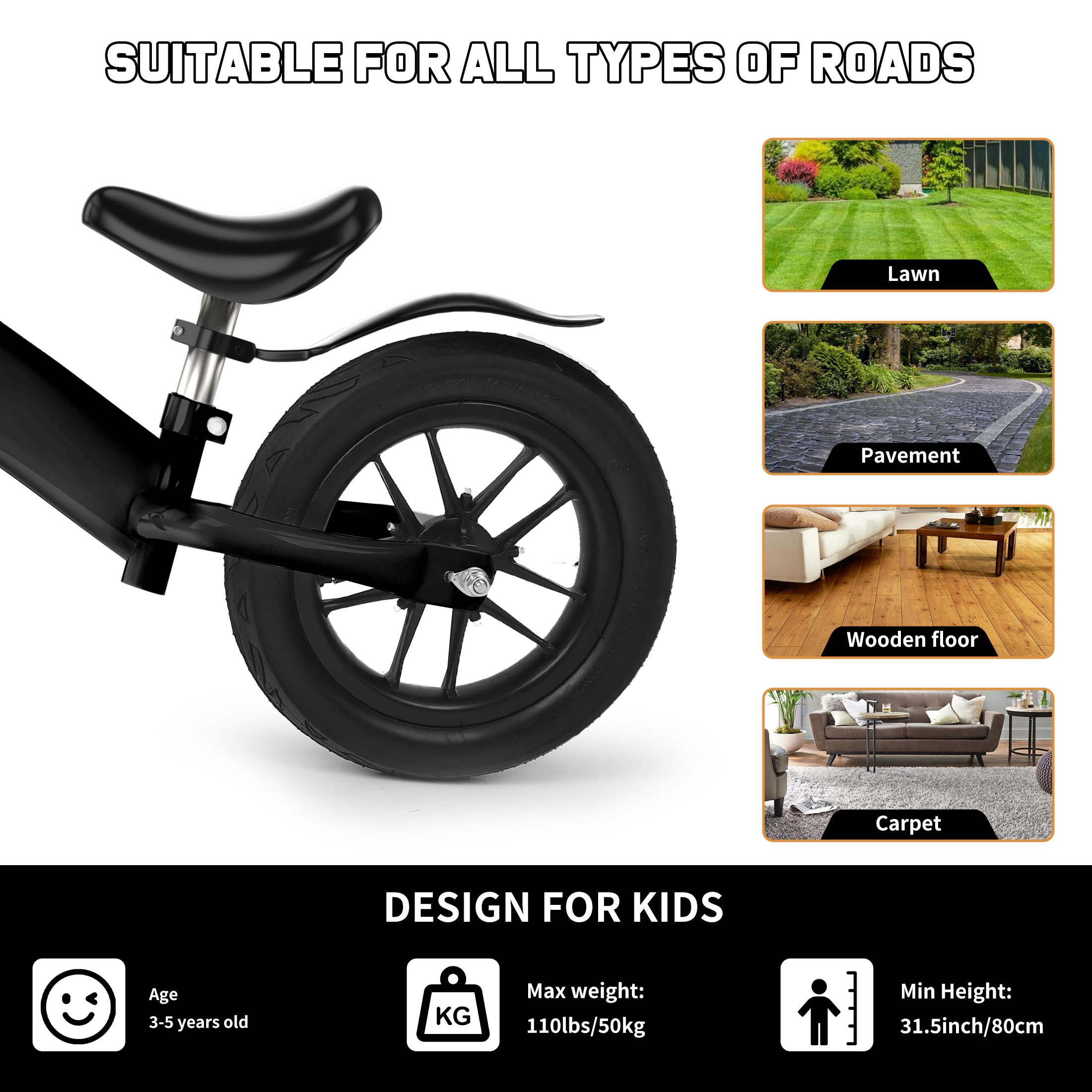 FAGINEY 12" Kids Balance Bike with Light-Up Wheels photo 7