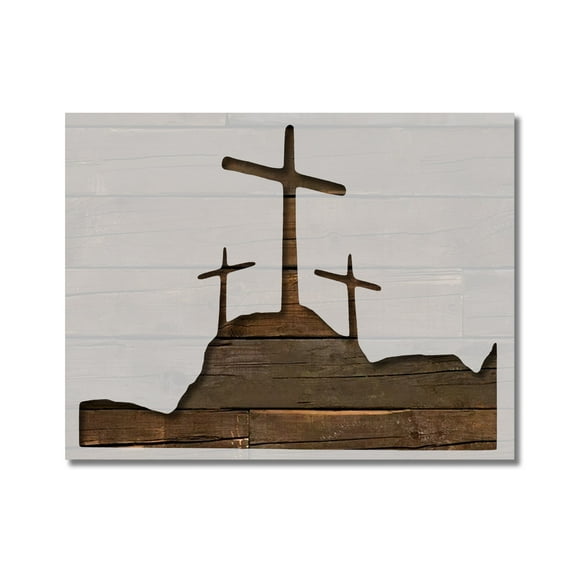 3 Crosses on a Hill Jesus Cross Stencil Template Reusable 8.5 x 11 for Painting on Walls, Wood, Etc. By Stencilville