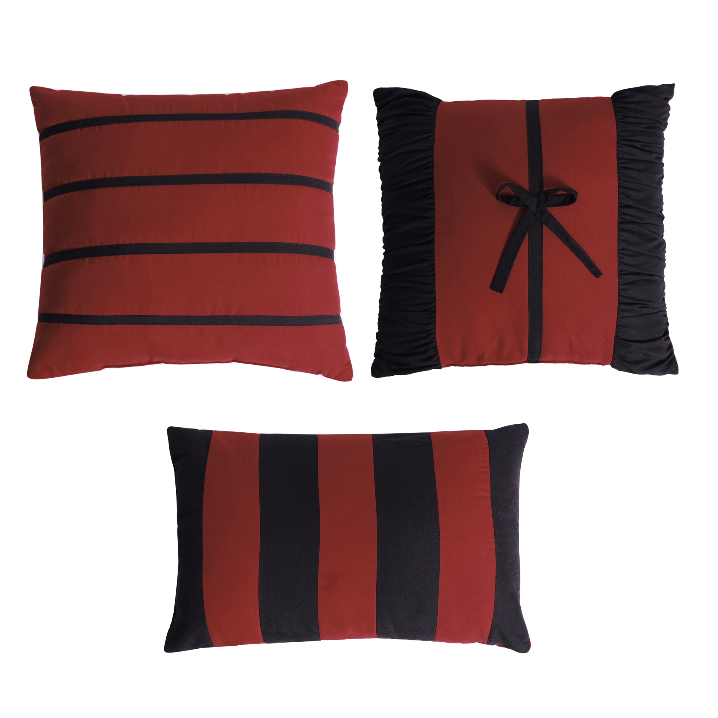 7-Piece Red and Navy Ruffled Comforter Set with Shams, Pillows & Bed Skirt，Queen