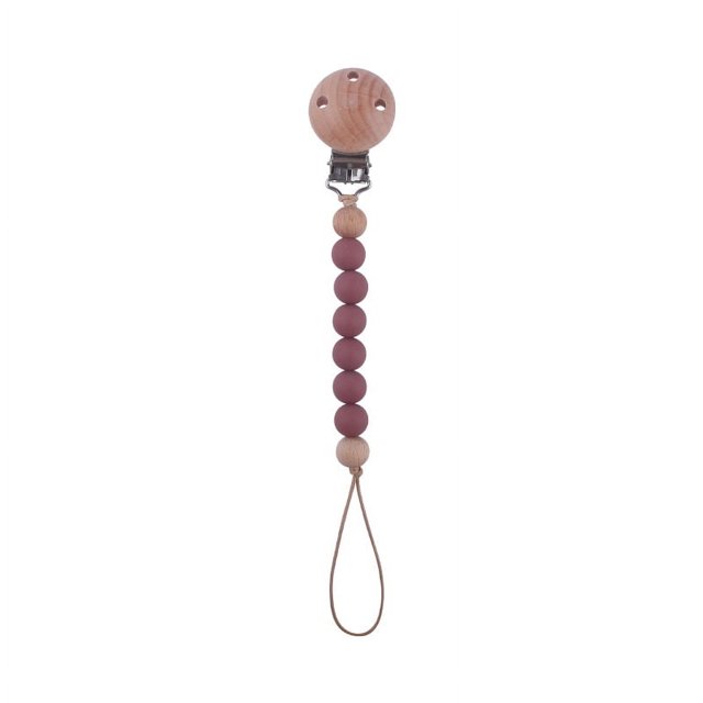 Productos para bebés, pinza para chupete de madera de haya para apaciguar al bebé, cuentas de silicona, pegamento para dientes molares, juguete, cadena anticaída