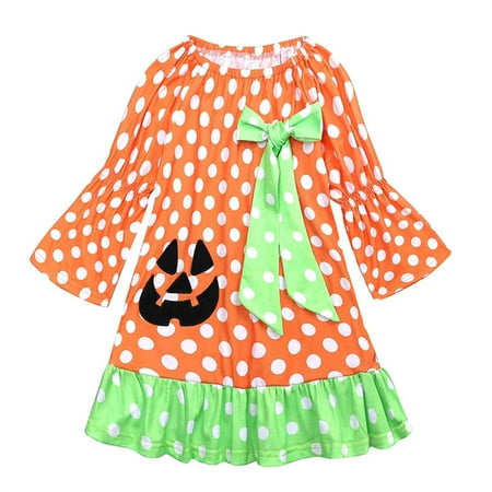 

UACY Toddler Kid Baby Girls Hallo-ween Outfits Ruffled Long Sleeve Dress Toddler Baby Girls Hallo-ween Black Pumpkin Cute Bow Dress Party Outfits(B 9-12 Months)
