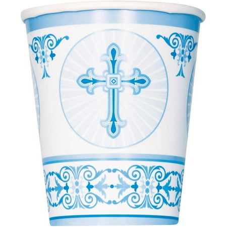 Blue 9 Oz Paper Cups - Radiant Cross Religious Paper Cups, 9 oz, Blue, 8ct