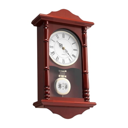 Vintage Pendulum Wall Clock 18 inch - Silent Quartz Movement - Pine Wood & Cherry Finish - Retro Grandfather Clock for Home Decor