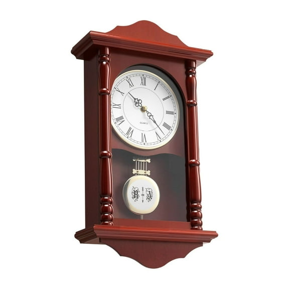 Vintage Pendulum Wall Clock 18 inch - Silent Quartz Movement - Pine Wood & Cherry Finish - Retro Grandfather Clock for Home Decor