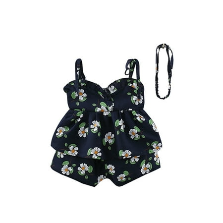 

Coduop Toddler Baby Girls 3Pcs Summer Outfits Sleeveless Tie Shoulder Floral Shirt +Shorts+Headband