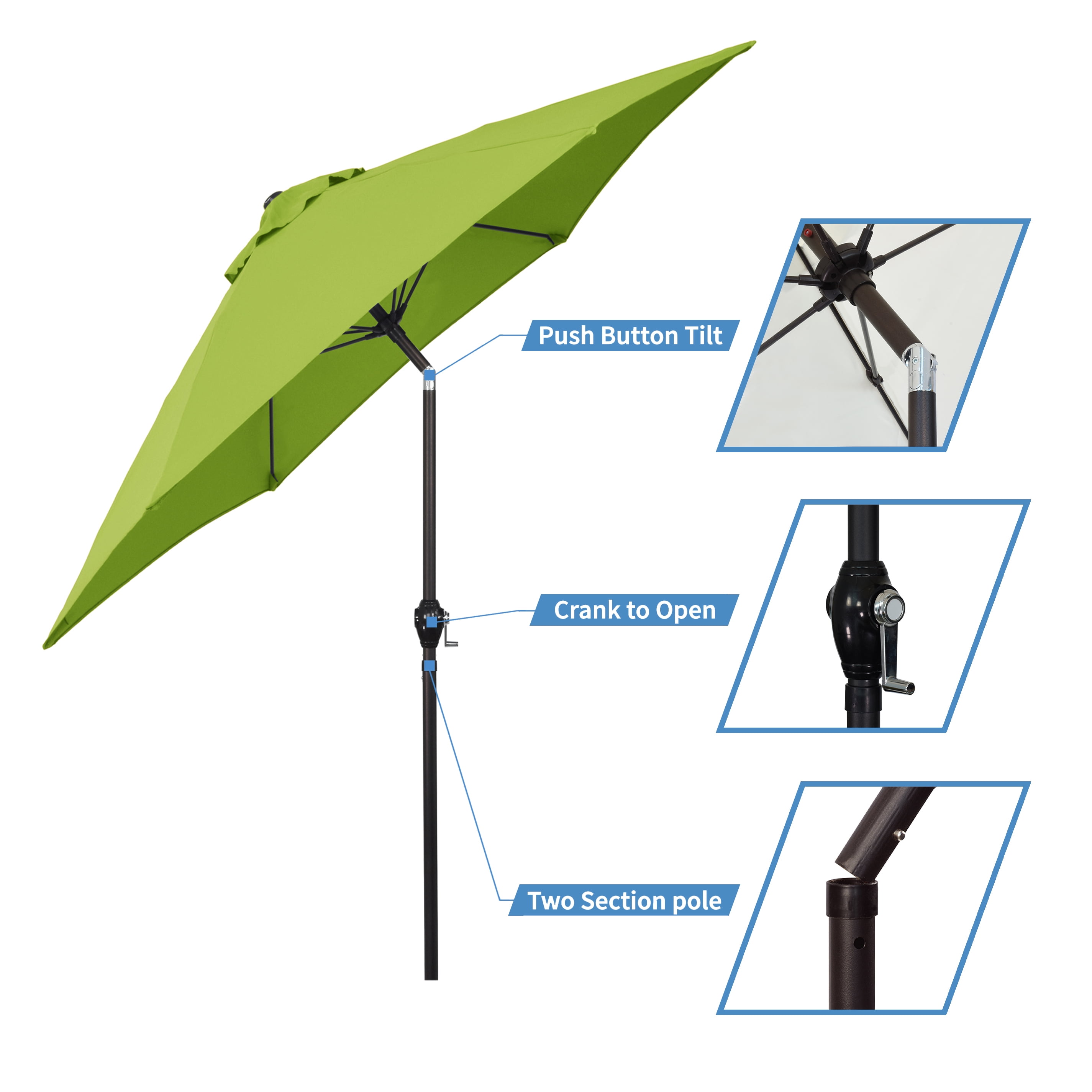Sunline 9 ft Crank Open Push Tilt Fiberglass Ribs Aluminum Pole Market Patio Umbrella