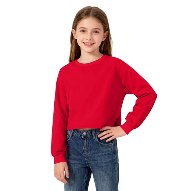 Cowsor Hauts Courts pour Filles, Chandail à Manches Longues pour Enfants, Chandails en Molleton Courts à Col Rond pour Filles