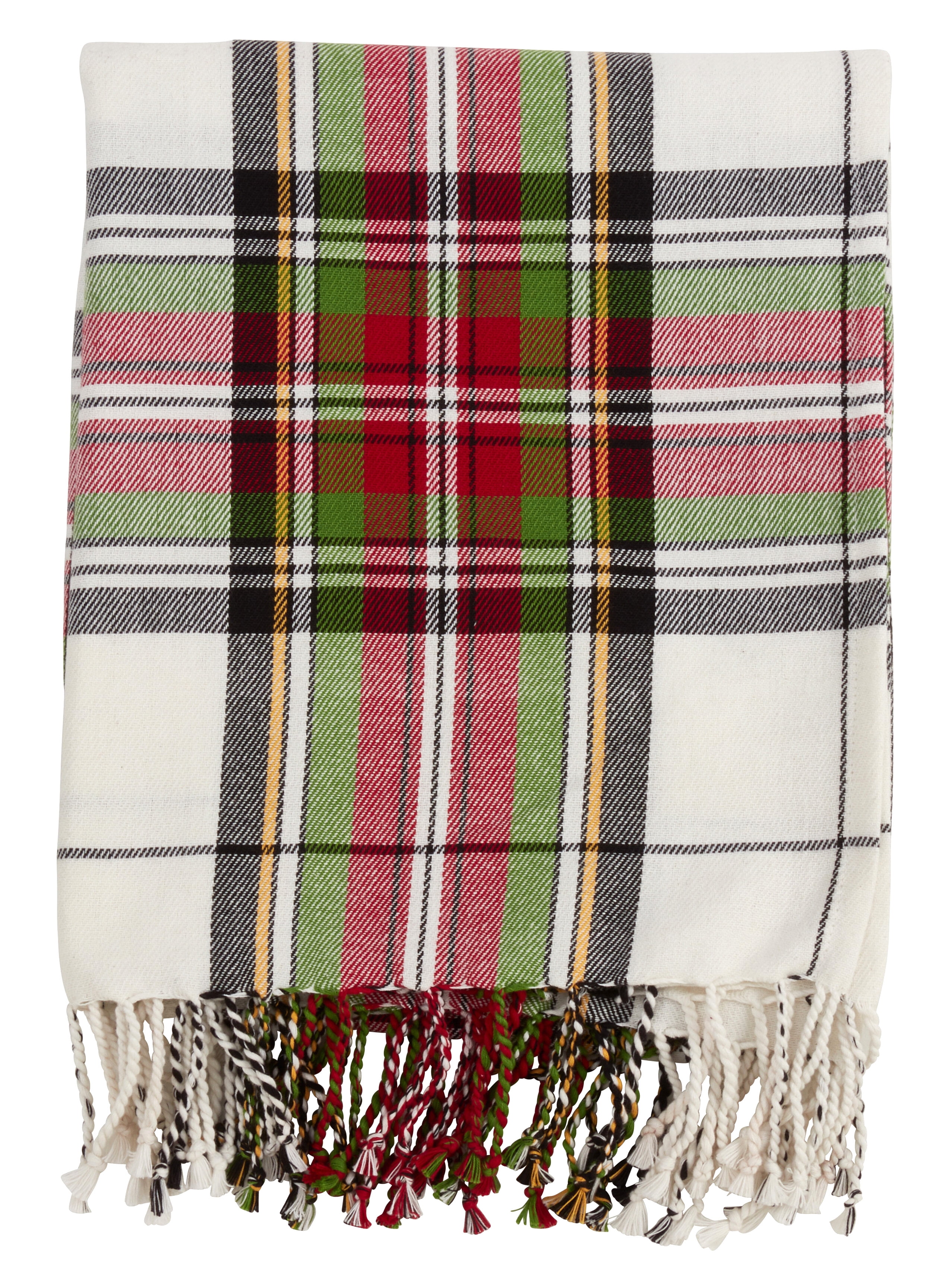 Fennco Styles Country Plaid Tassel 100% Cotton Throw 50 x 60 inch - Multicolored Blanket