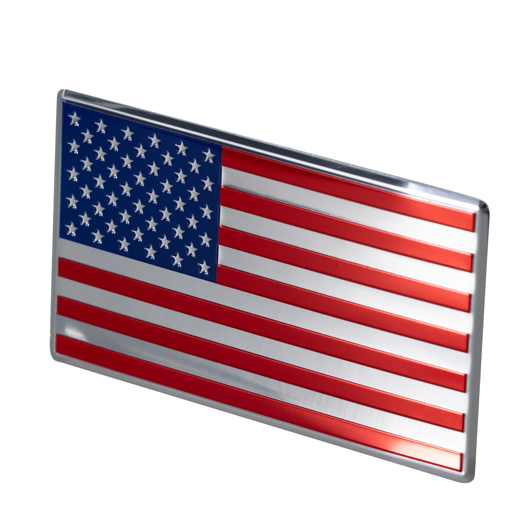 (2 pack) Auto Drive American Flag Aluminum Automotive Decal, Red, Blue, 2.25" x 5.5"