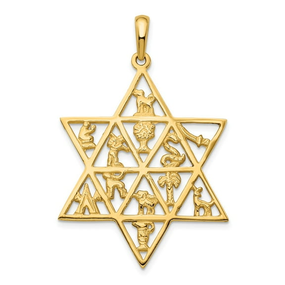 14K Yellow Gold Charm Pendant Themed 45 mm 29 Star Of David 12 Tribes