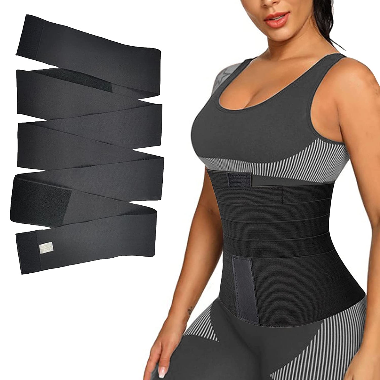 Waist Trainer for Women with Loop Invisible Tummy Wrap Waist Trainer Plus Size Stomach Wraps for Weight Loss Adjustable Snatch Me Up Bandage Wrap Gym Sport Accessories Black 